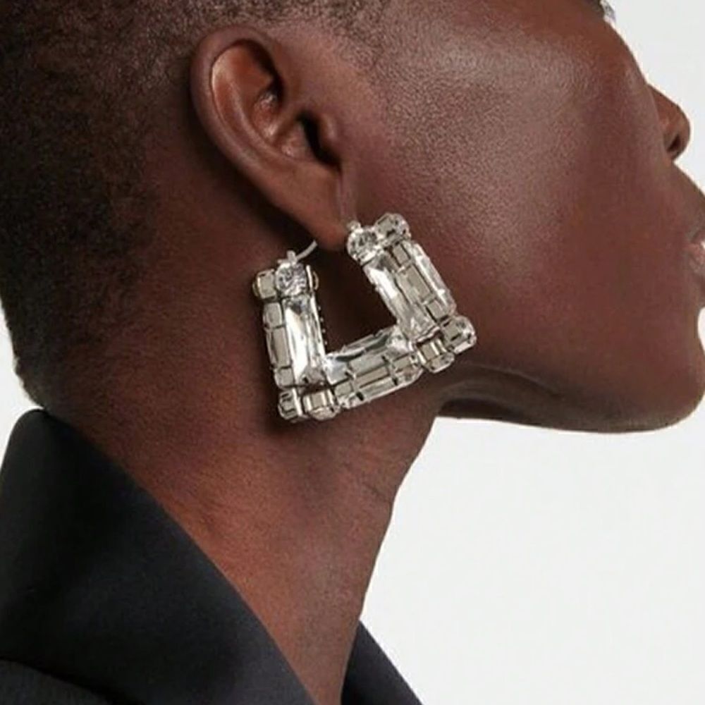 Silver crystal hoop earrings N298